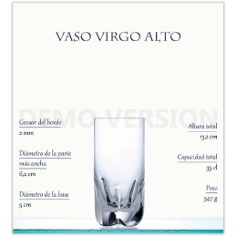 VASO WHISKY VIRGO ALTO 35 CL. CAJA 6 UNIDADES